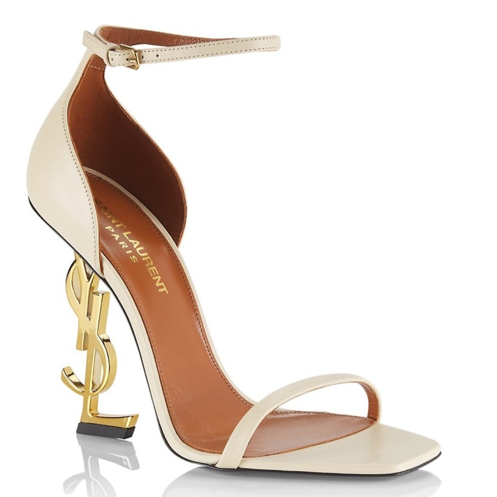 Saint Laurent Opyum 110MM YSL Leather Sandals in Real Beige